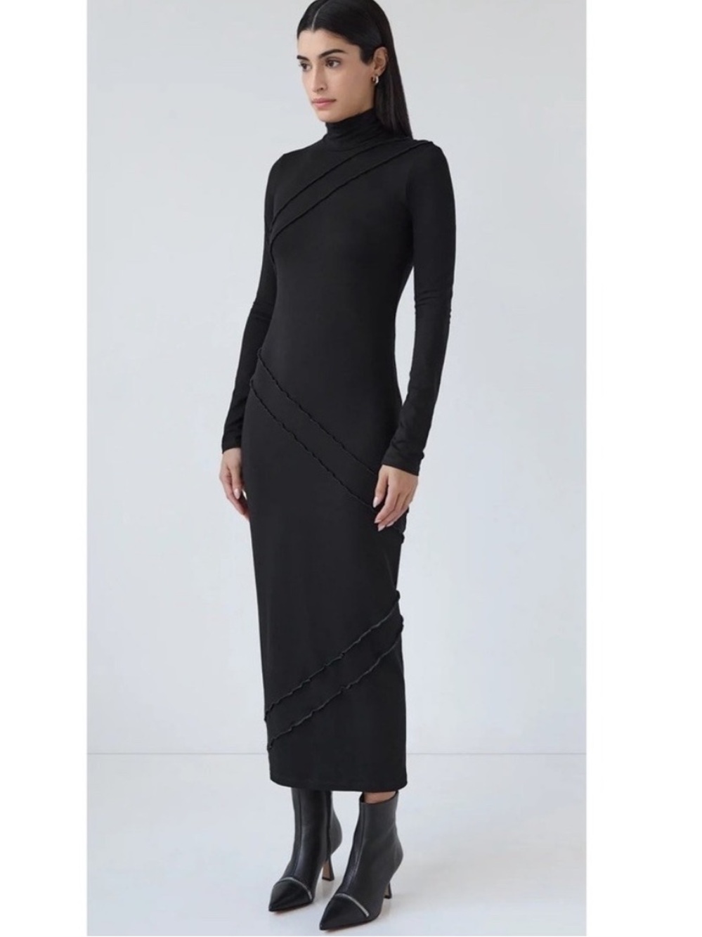 Marcella NY Malcom mock neck dress black soft jersey knit maxi NWT Size Small